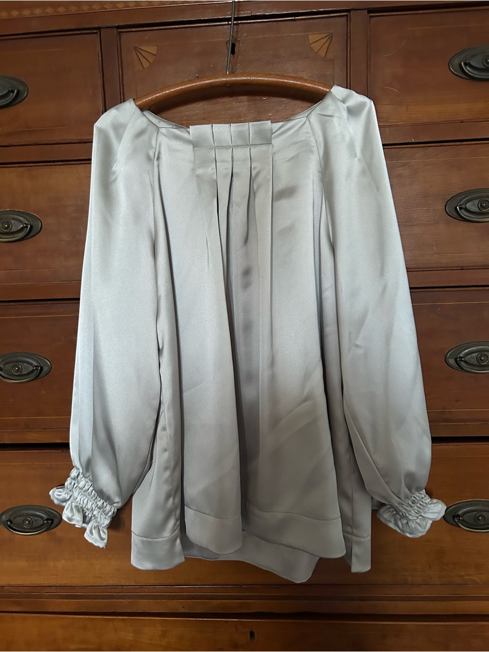 Sara Campbell Light Silver Satin Pleated Blouse